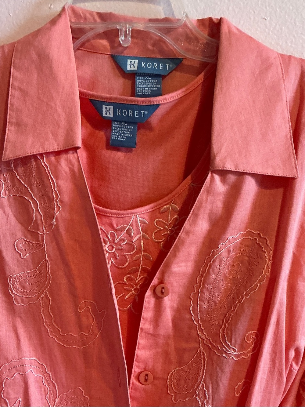 Koret Coral Embroidered Two piece Top NWOT
